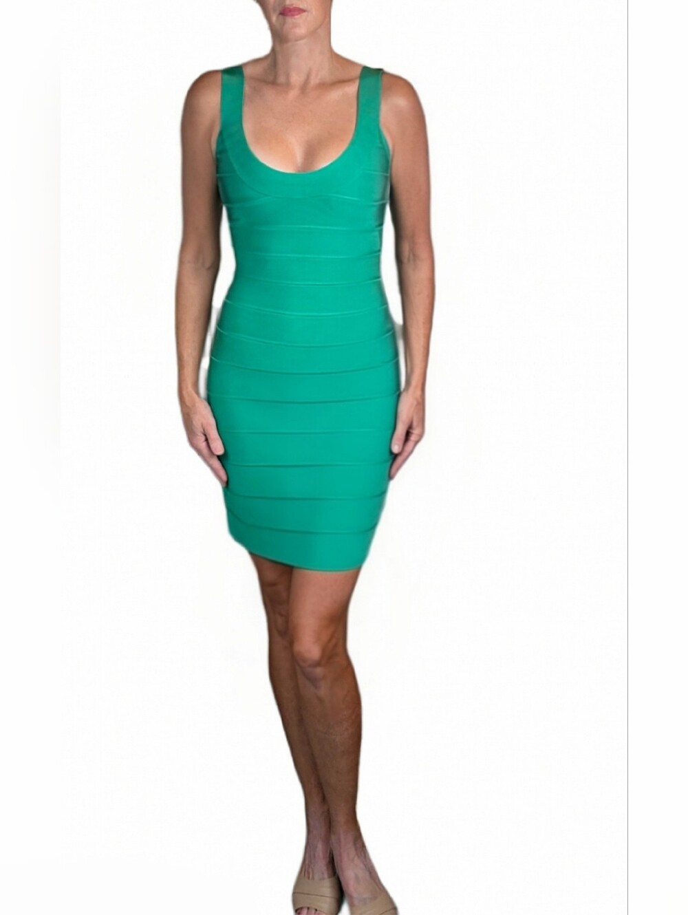 NWT. HERVÉ LÉGER Sydney Opal Green Bandage Bodycon Mini Dress